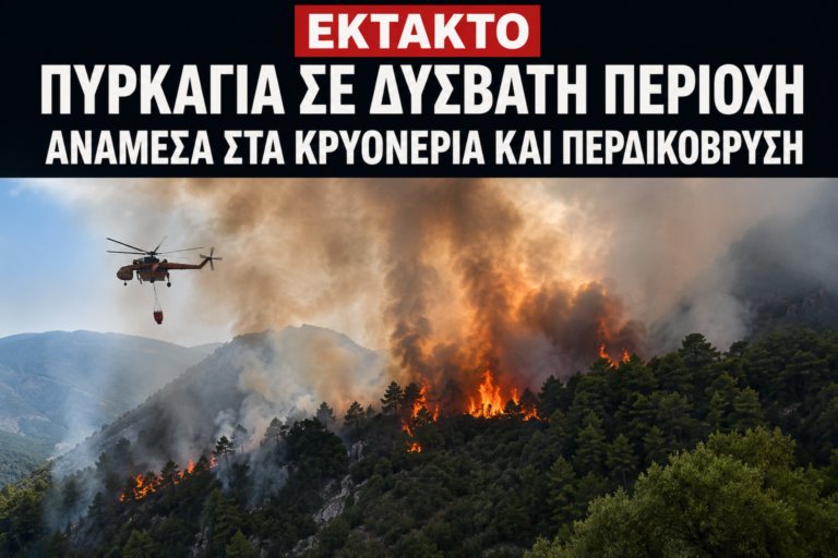 Έκτακτο: Νέα πυρκαγιά μεταξύ Κρυονέρα και Περδικόβρυσης – Μεγάλη κινητοποίηση της Πυροσβεστικής