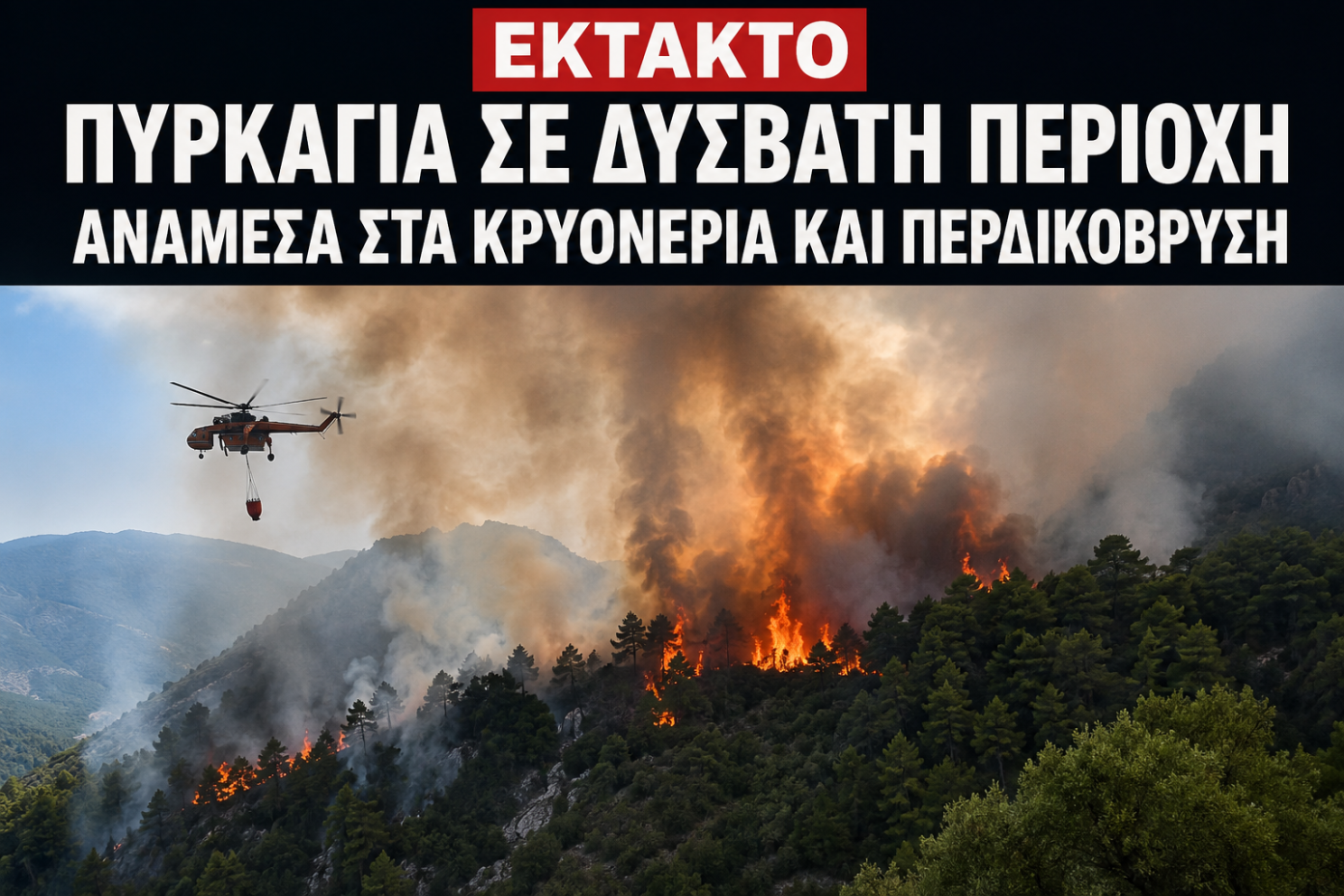 Έκτακτο: Νέα πυρκαγιά μεταξύ Κρυονέρα και Περδικόβρυσης – Μεγάλη κινητοποίηση της Πυροσβεστικής