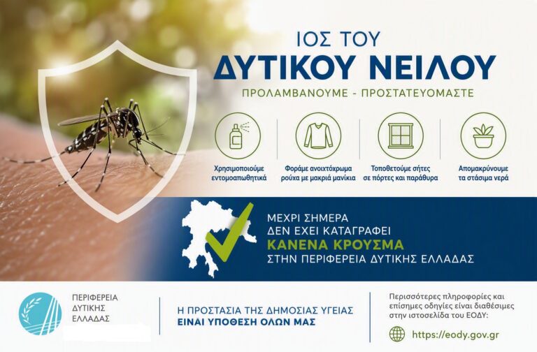 Δυτική Ελλάδα: Μηδενικά κρούσματα Ιού του Δυτικού Νείλου – Όλα τα μέτρα προστασίας για πολίτες και Δήμους