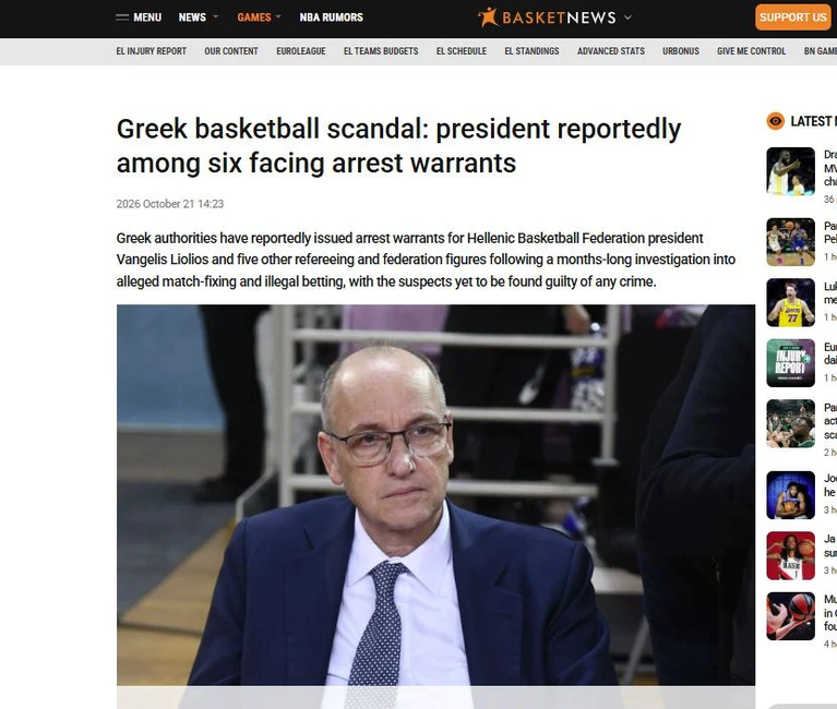 Πρωτοσέλιδο σε όλη την Ευρώπη η σύλληψη Λιόλιου και διαιτητών